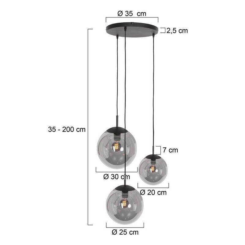 Steinhauer Bollique 3-Lichts Hanglamp met Smoke Glazen Bollen 3123ZW