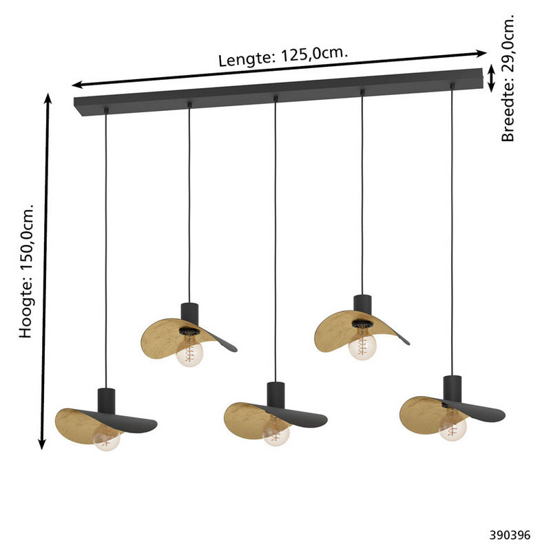 Saceda 5-Lichts Hanglamp Balk Zwart-Goud De Laatste Showroom model