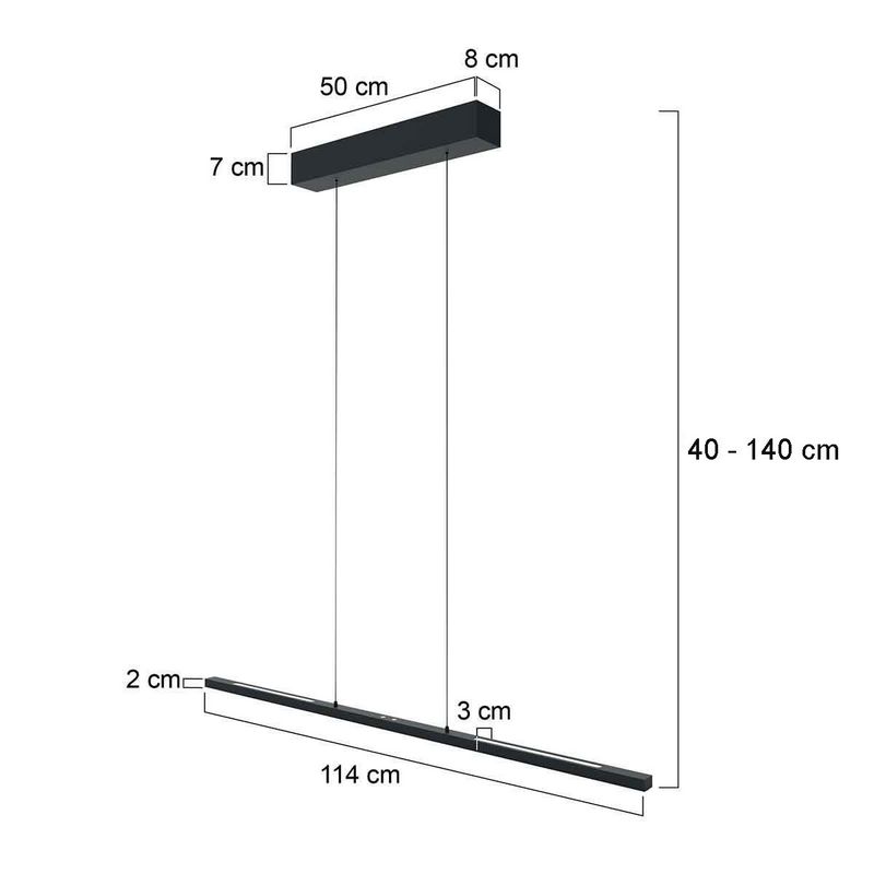 Bande LED Hanglamp 114cm met Cable lift Zwart