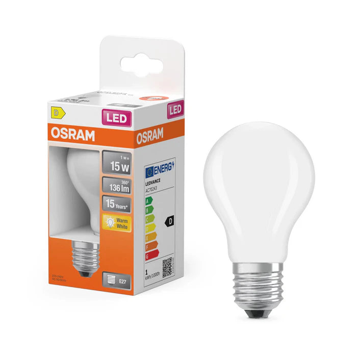 Osram A60 Lichtbron Classic E27 1,0watt/15w Mat 2700 Kelvin