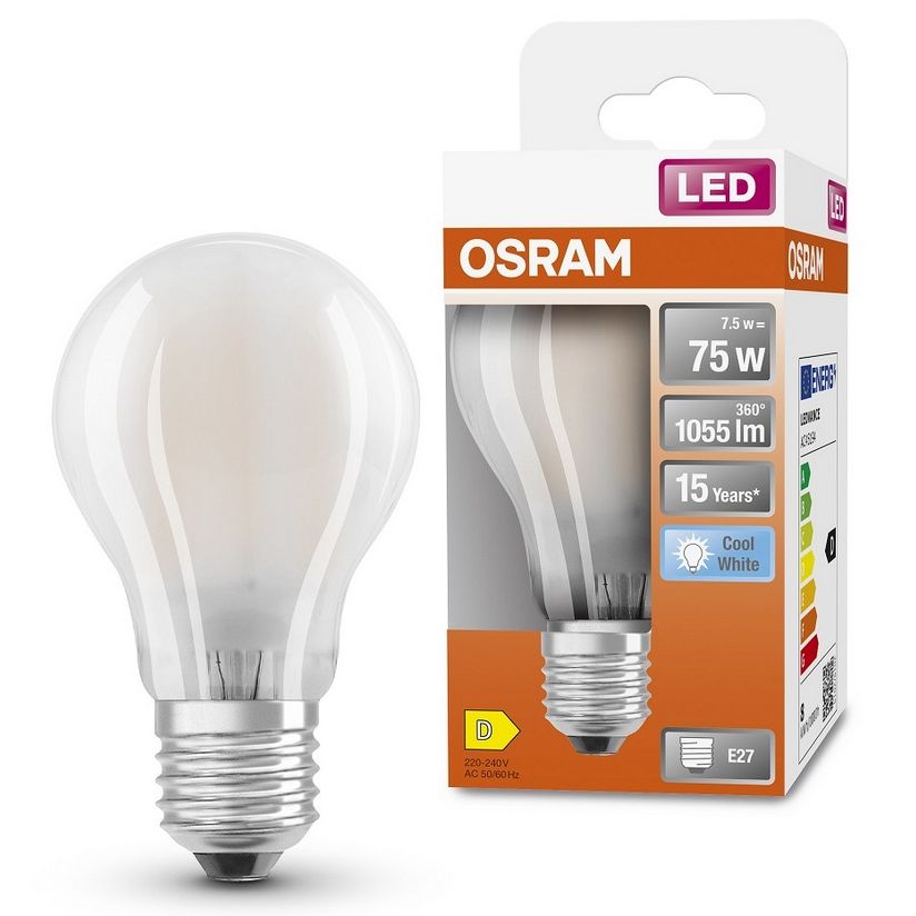 Osram A60 Standaard Lichtbron Mat Cool wit F-LED CLA75M 7,5W 840 E27 - De Smid Verlichting