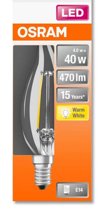 Osram Led Tipkaars F-LED CLBA40H 4,0W 827 E14 Helder