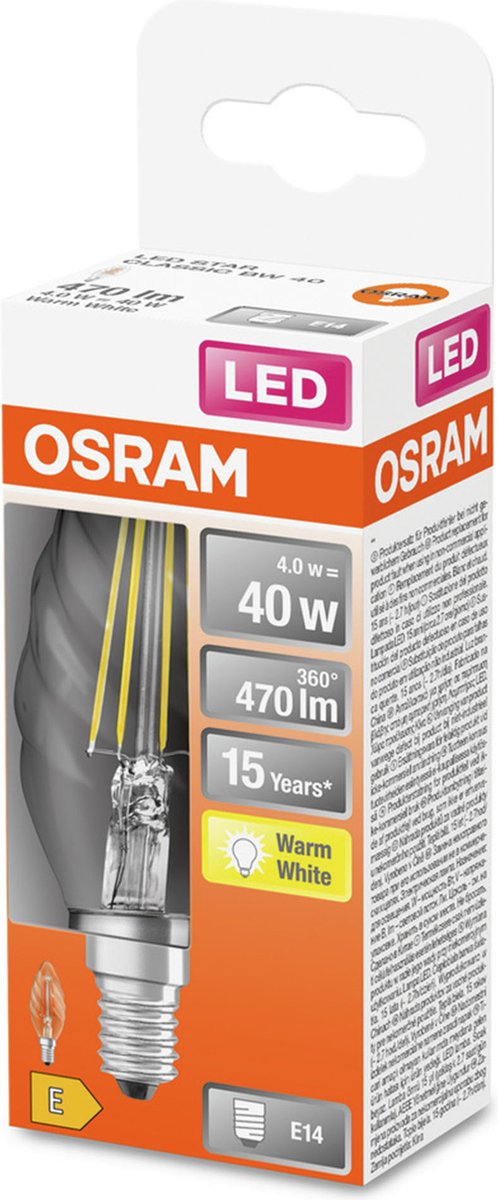 Osram Decoratieve kaarslamp F-LED CLBW40H 4,0W 827 E14