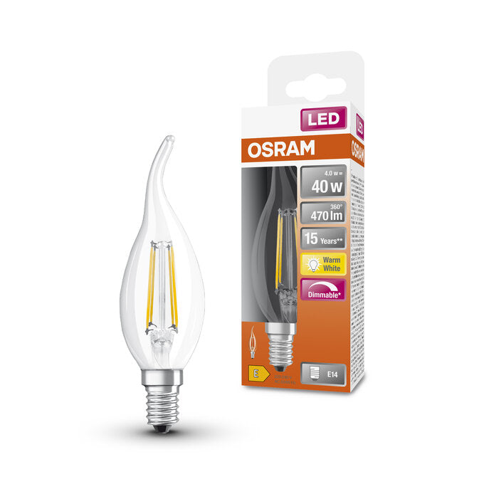 Osram Tipkaars lamp F-LED CLBA40H Dimbaar 4W 827 E14 Helder