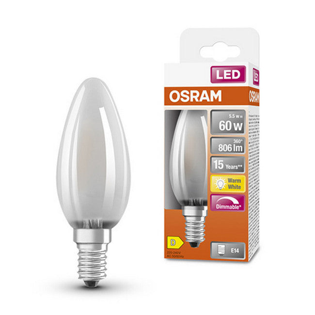 Osram kaarslamp F-LED CLB60M Dimbaar 5,5W 827 E14 Mat