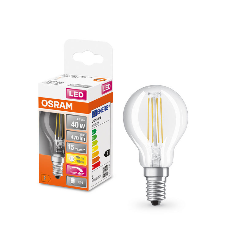 Osram Kogellamp dimbaar F-LED CLP40H DIM 4,8W 827 E14 Helder