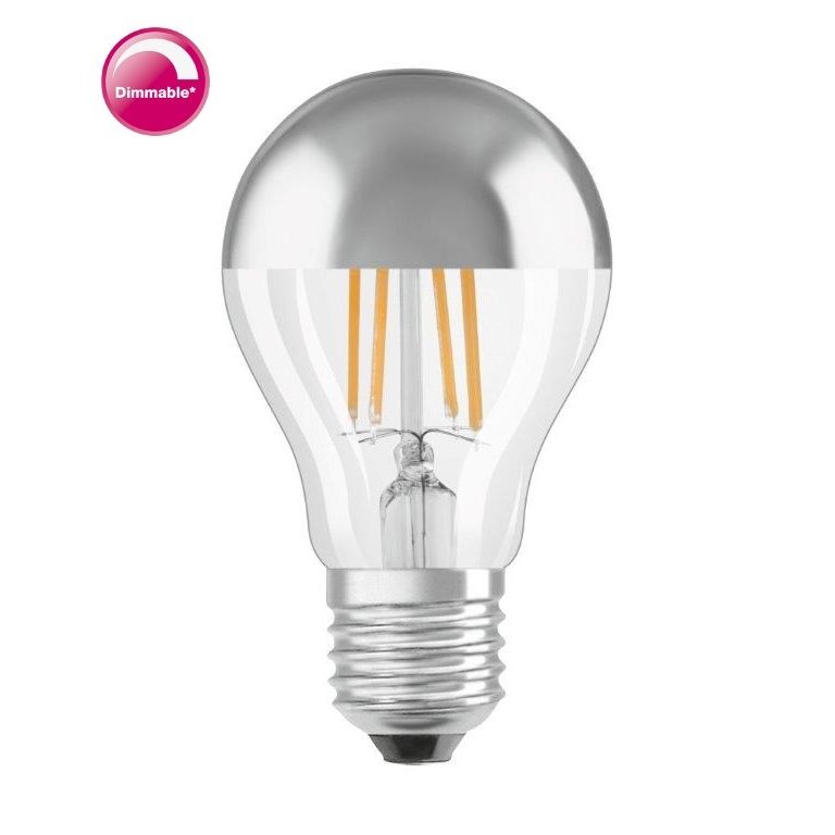 Osram Kop Spiegel lamp F-LED CLA50KOP-ZI Dimbaar 6,5watt 827 E27 Zilver/Helder - De Smid Verlichting