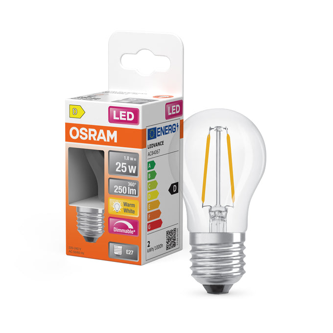Osram Kogellamp Warm Wit F-LED CLP25H 1,8W 827 E27 Helder Dimbaar