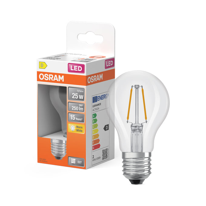 Osram A60 Standaard Lichtbron Warm Wit F-LED CLA25H 1,8W 827 E27 Helder