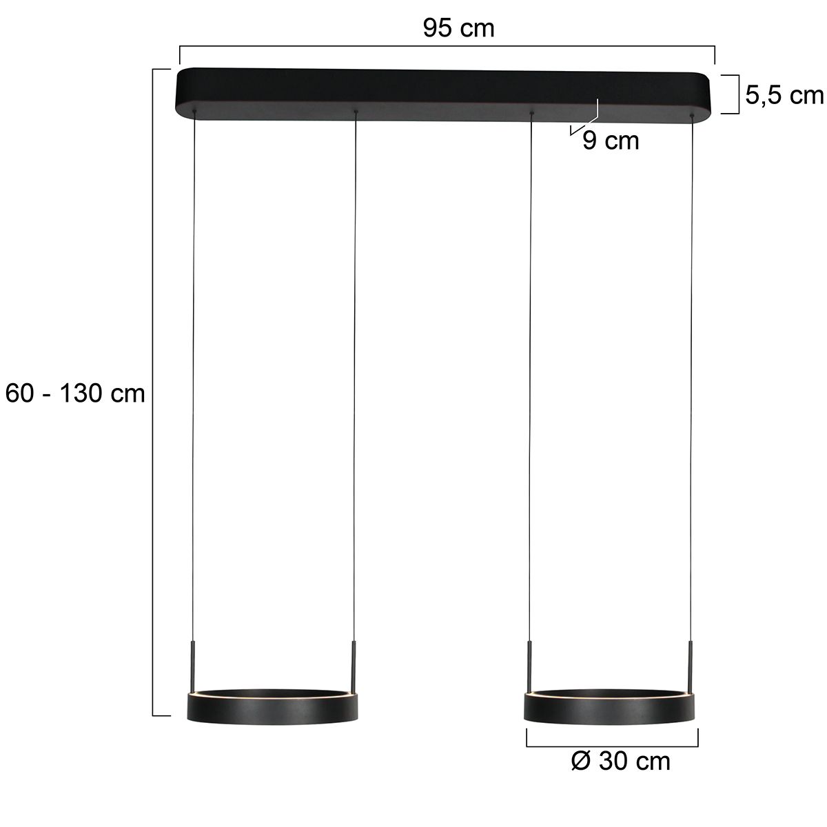 Mykty 2-Lichts Hanglamp  Zwart met Cable Lift Systeem 6000Lumen