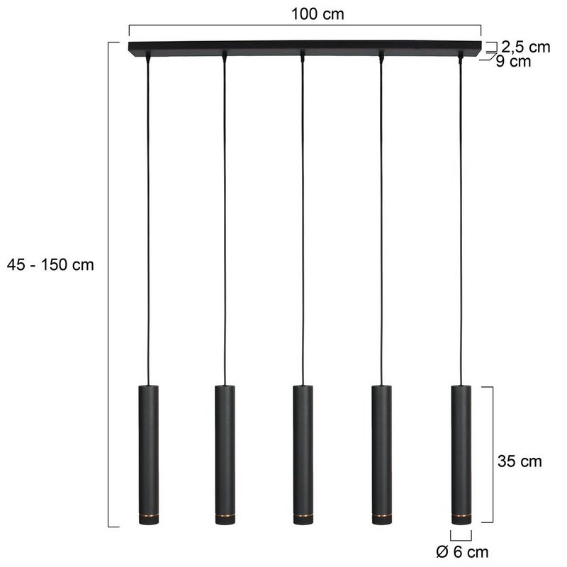 Steinhauer Downlume 5-Lichts Hanglamp Zwart Exlcusief Lichtbronnen