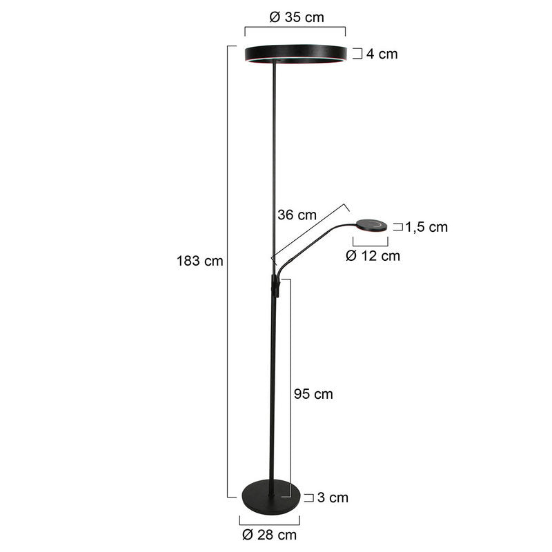 Steinhauer Soleil 2 Vloerlamp Uplight met Zijarm Zwart 4388ZW