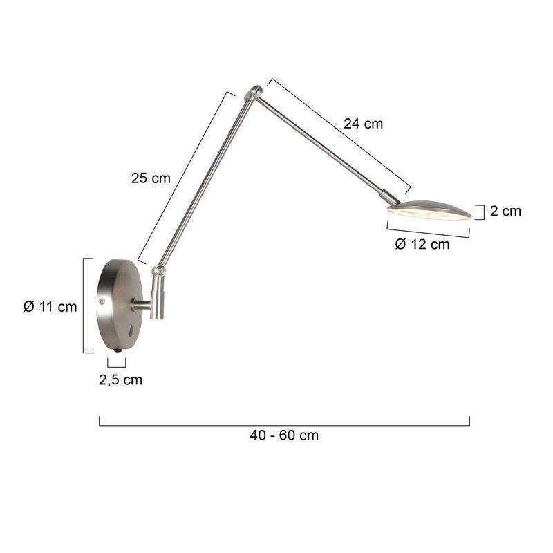 Steinhauer Wandlamp Zenith2 Satijn Staal 4392ST met pushdimmer en afstandsbediening