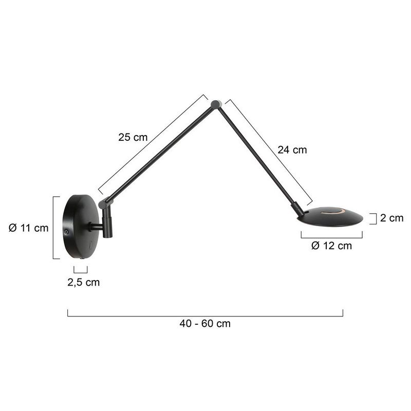 Steinhauer Wandlamp Zenith2 Mat Zwart 4392ZW met pushdimmer en afstandsbediening
