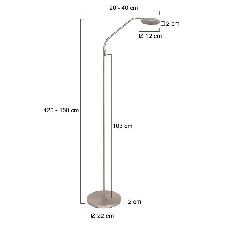 Steinhauer Zenith 2 accu Vloerlamp 4398ST Geborsteld Satijn Staal met Flexarm