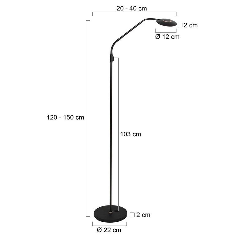 Steinhauer Zenith 2 accu Vloerlamp 4398ZW Mat Zwart met Flexarm