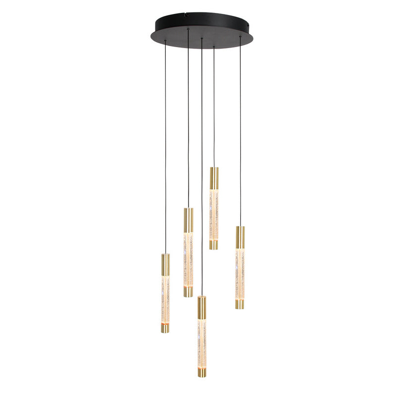 Steinhauer Alisio 5-lichts Hanglamp – Ronde Plaat Mat Goud/Zwart