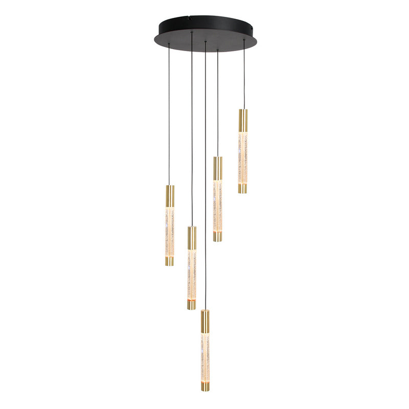 Steinhauer Alisio 5-lichts Hanglamp – Ronde Plaat Mat Goud/Zwart
