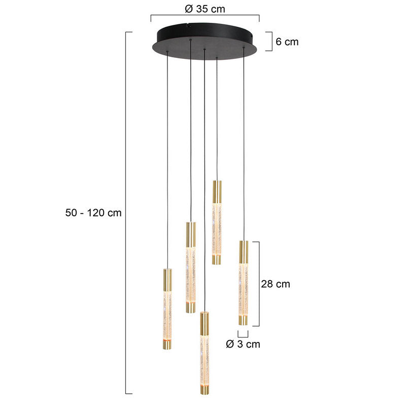 Steinhauer Alisio 5-lichts Hanglamp – Ronde Plaat Mat Goud/Zwart