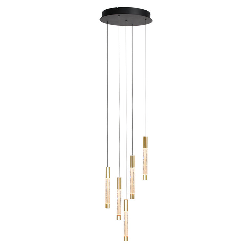 Steinhauer Alisio 5-lichts Hanglamp – Ronde Plaat Mat Goud/Zwart