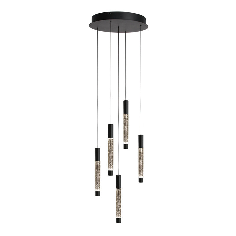 Steinhauer Alisio 5-lichts Hanglamp – Ronde Plaat Mat Zwart/Zwart