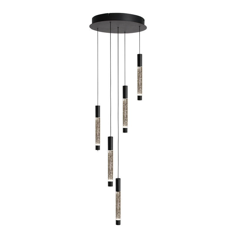 Steinhauer Alisio 5-lichts Hanglamp – Ronde Plaat Mat Zwart/Zwart