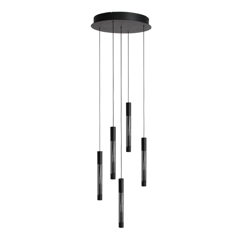 Steinhauer Alisio 5-lichts Hanglamp – Ronde Plaat Mat Zwart/Zwart