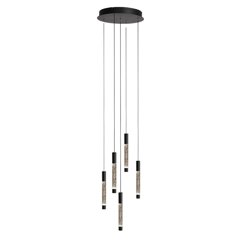 Steinhauer Alisio 5-lichts Hanglamp – Ronde Plaat Mat Zwart/Zwart