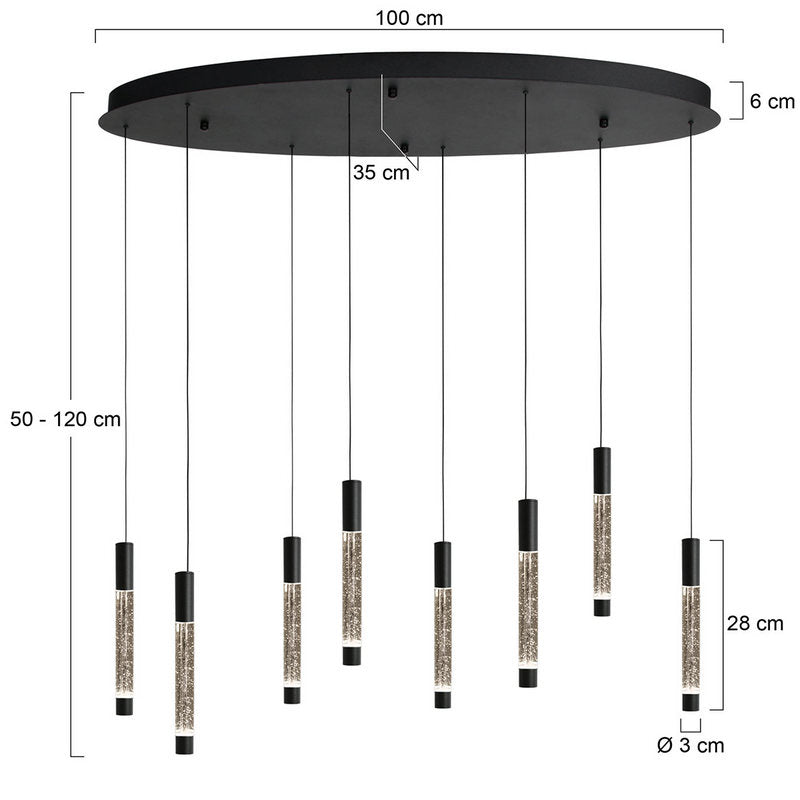 Steinhauer Alisio 8-lichts Hanglamp – Ovaal Zwart/Zwart
