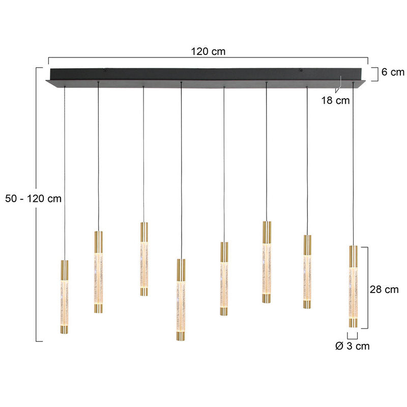 Steinhauer Alisio 8-lichts Hanglamp – Rechte Plaat Goud/Zwart