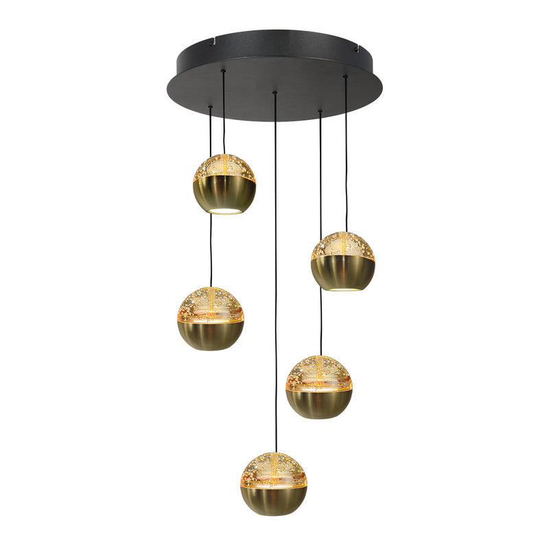 Steinhauer Belluno 5-lichts Hanglamp – Ronde Plaat Mat Goud/Zwart