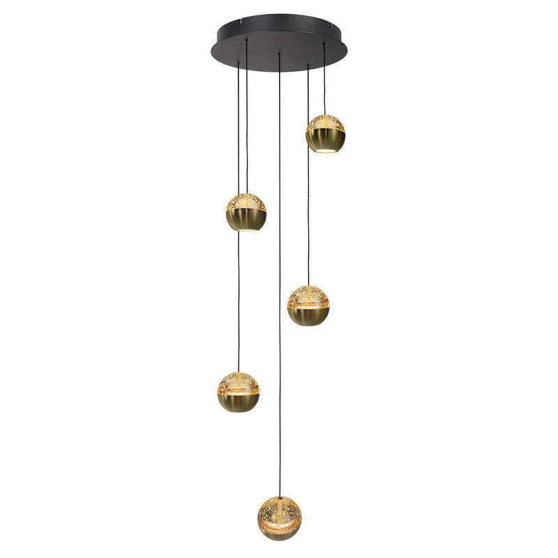 Steinhauer Belluno 5-lichts Hanglamp – Ronde Plaat Mat Goud/Zwart