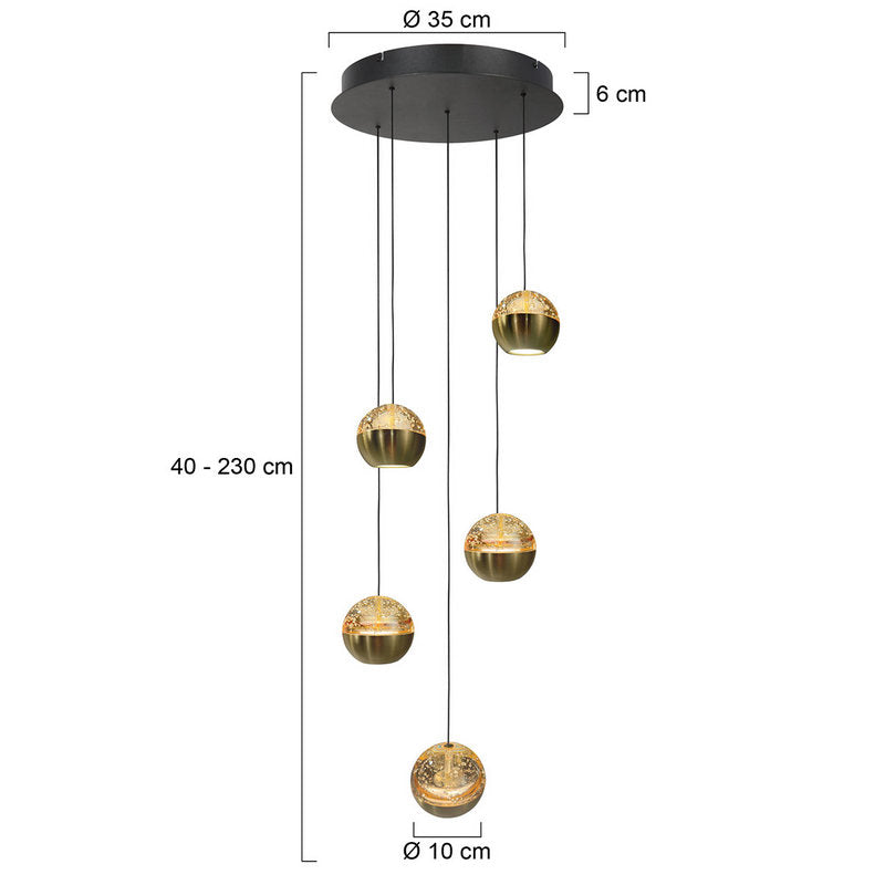 Steinhauer Belluno 5-lichts Hanglamp – Ronde Plaat Mat Goud/Zwart