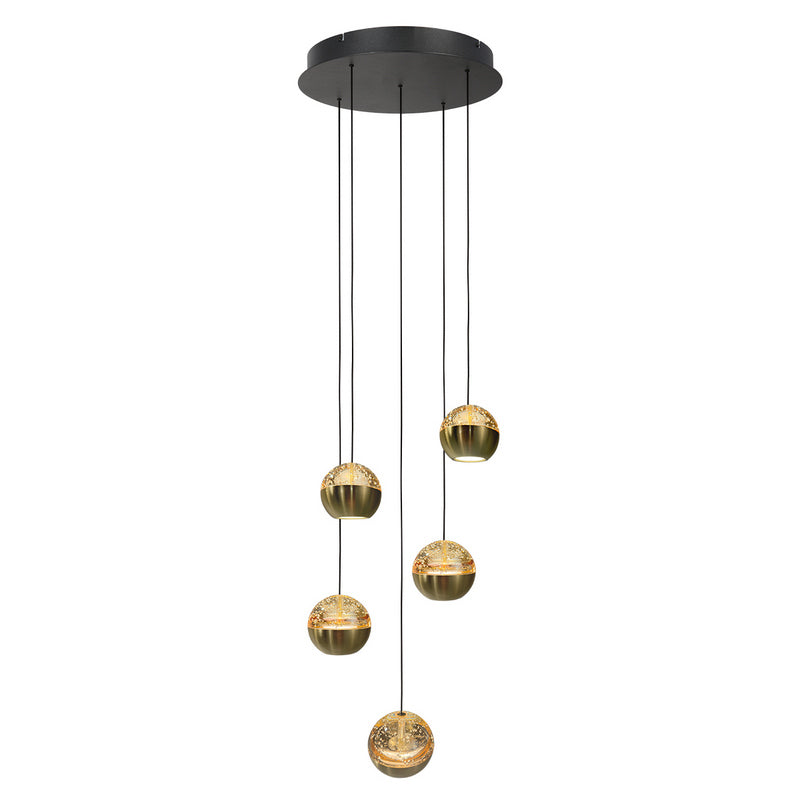 Steinhauer Belluno 5-lichts Hanglamp – Ronde Plaat Mat Goud/Zwart