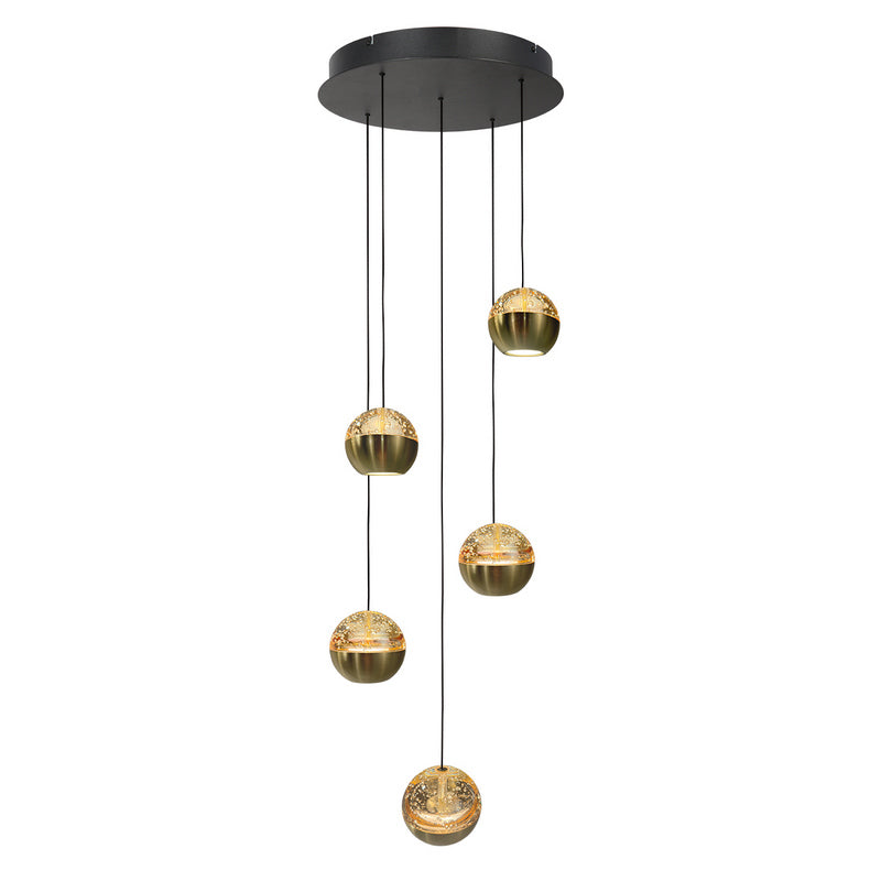 Steinhauer Belluno 5-lichts Hanglamp – Ronde Plaat Mat Goud/Zwart