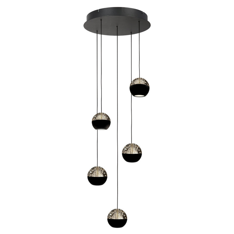 Steinhauer Belluno 5-lichts Hanglamp – Ronde Plaat Mat Zwart/Zwart