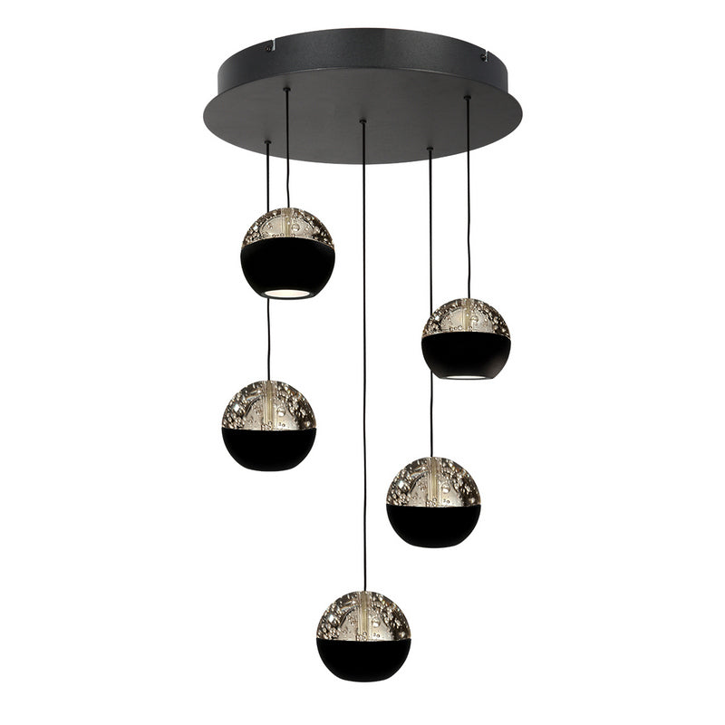 Steinhauer Belluno 5-lichts Hanglamp – Ronde Plaat Mat Zwart/Zwart
