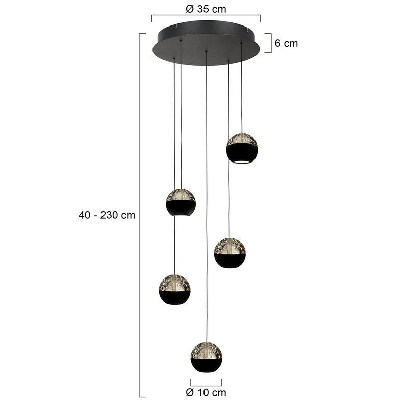 Steinhauer Belluno 5-lichts Hanglamp – Ronde Plaat Mat Zwart/Zwart