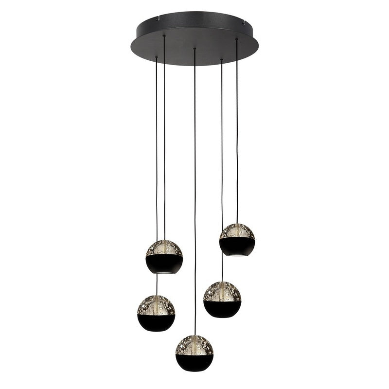 Steinhauer Belluno 5-lichts Hanglamp – Ronde Plaat Mat Zwart/Zwart