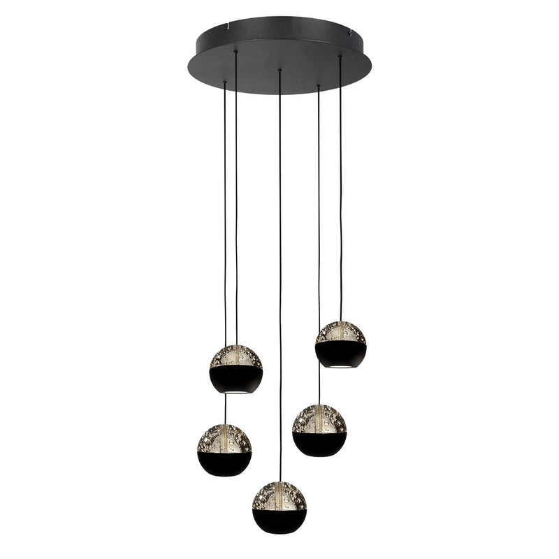 Steinhauer Belluno 5-lichts Hanglamp – Ronde Plaat Mat Zwart/Zwart