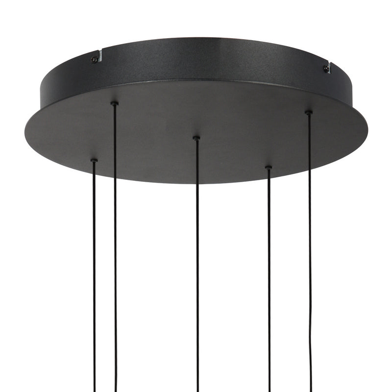 Steinhauer Belluno 5-lichts Hanglamp – Ronde Plaat Mat Zwart/Zwart