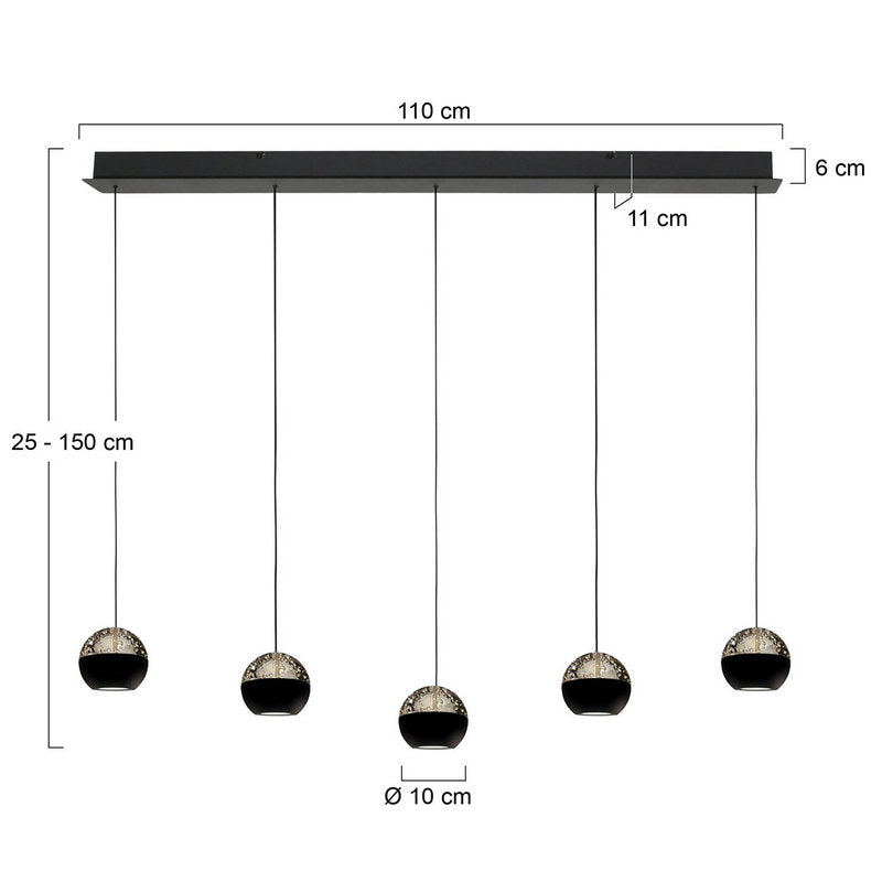 Steinhauer Belluno 5-lichts Hanglamp – Balk Zwart/Zwart