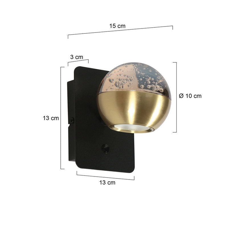 Steinhauer Belluno 1-lichts Wandlamp Mat Goud/Zwart