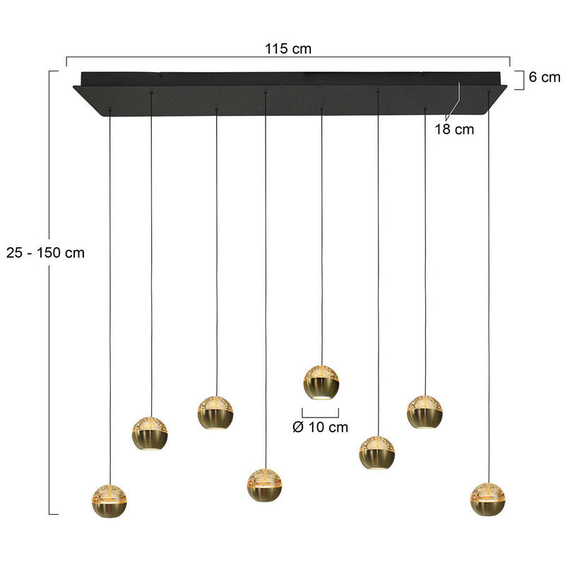 Steinhauer Belluno 8-lichts Hanglamp – Rechte Plaat Goud/Zwart