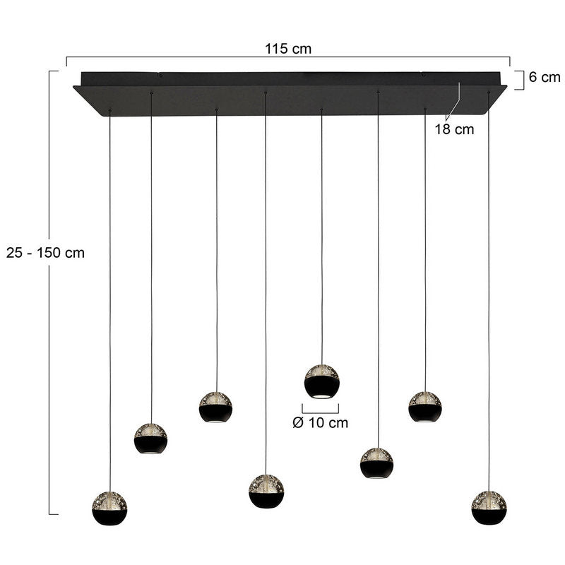 Steinhauer Belluno 8-lichts Hanglamp – Rechte Plaat Zwart/Zwart
