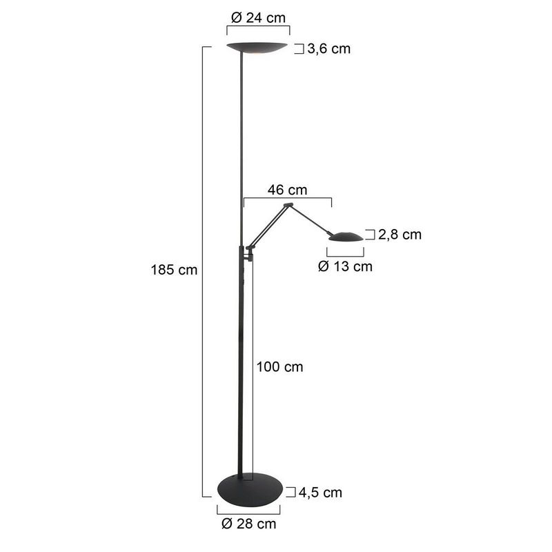 Steinhauer Daphne 2-Lichts Uplight met zijarm 4602ZW vloerlamp Mat Zwart
