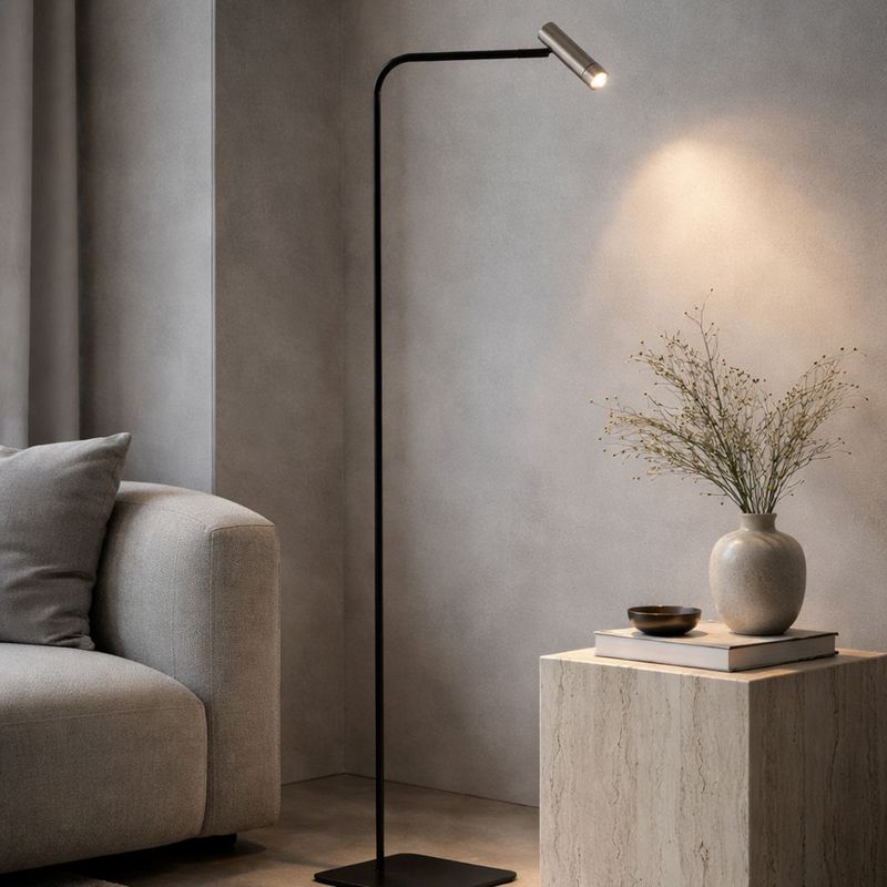 Vloerlamp Lumo – Zwart met Staal | 1-Lichts LED Leeslamp met Touchdimmer