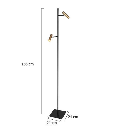 Vloerlamp Lumo – Zwart/Brons met Goud accenten | 2-Lichts LED Leeslamp met Touchdimmer