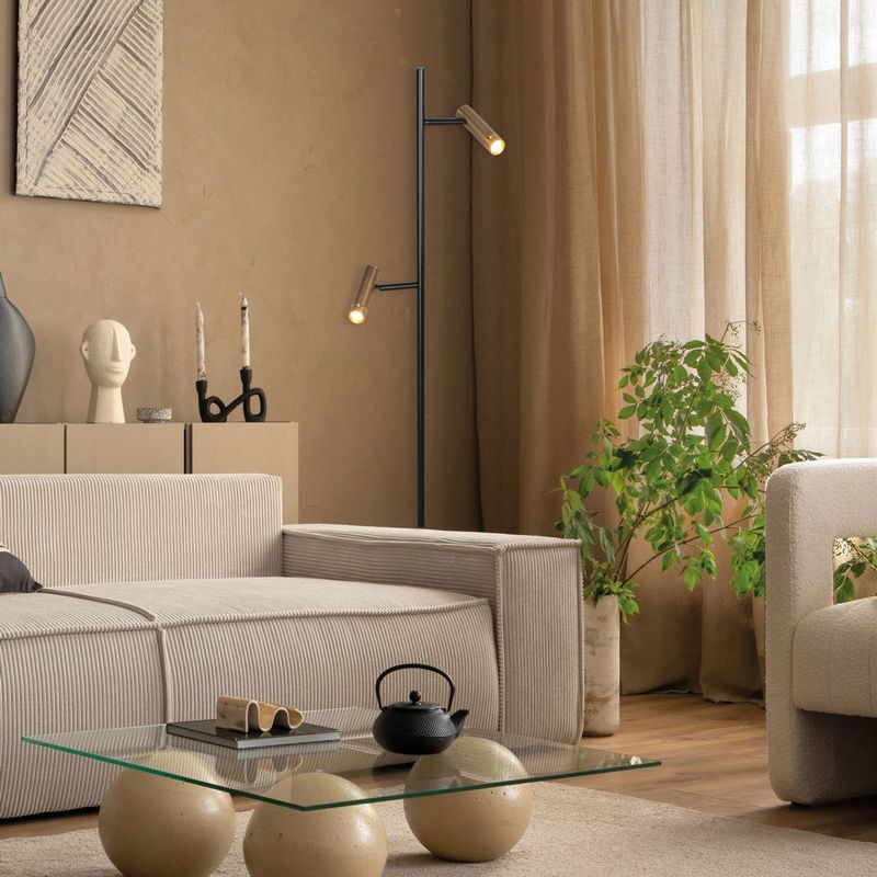 Vloerlamp Lumo – Zwart/Brons met Goud accenten | 2-Lichts LED Leeslamp met Touchdimmer