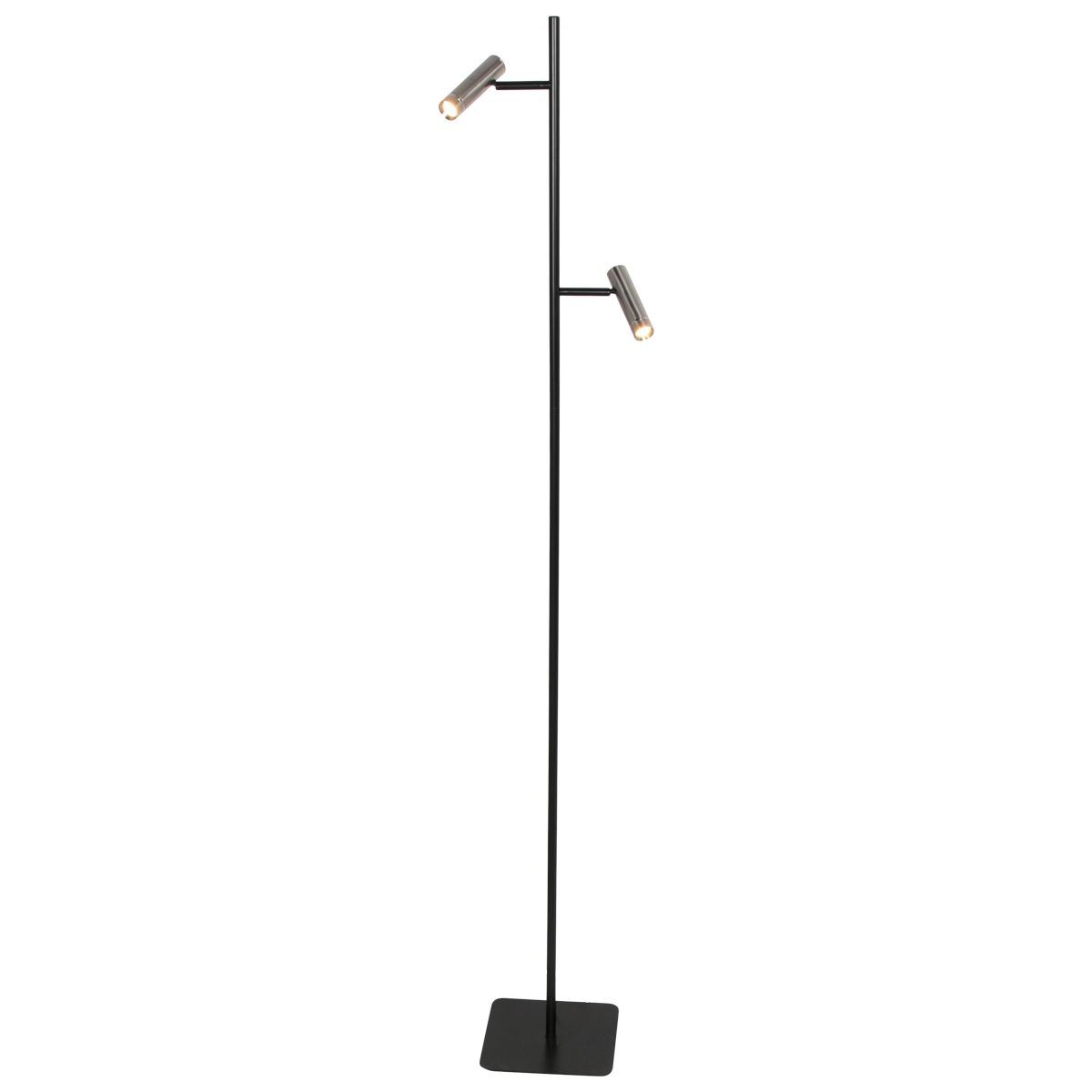Vloerlamp Lumo – Zwart met Staal | 2-Lichts LED Leeslamp met Touchdimmer